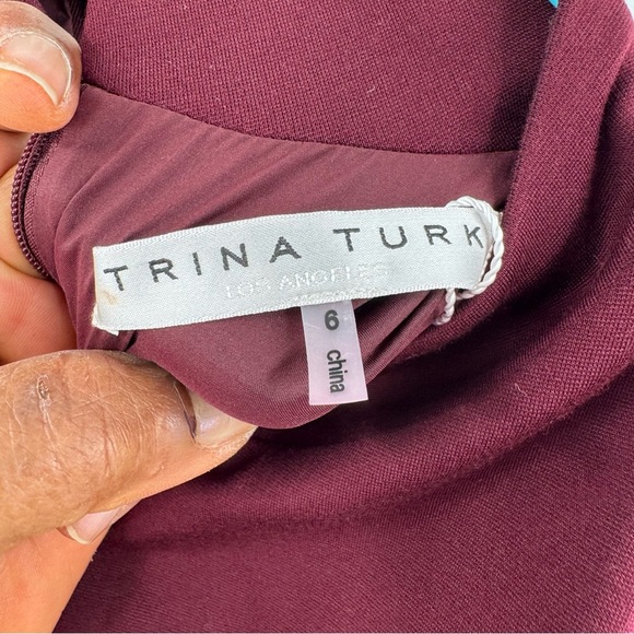 Trina Turk Elegant Burgundy Ruffle Sleeve Dress bell sleeve size 6 - Picture 3 of 8